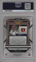 Joe Burrow from the 2022 Panini Prizm set featuring a Orange Prizm parallel graded by PSA and given an overall grade of 10.