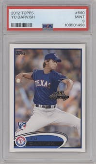 Yu Darvish from the 2012 Topps Series 2 set graded by PSA and given an overall grade of 9.