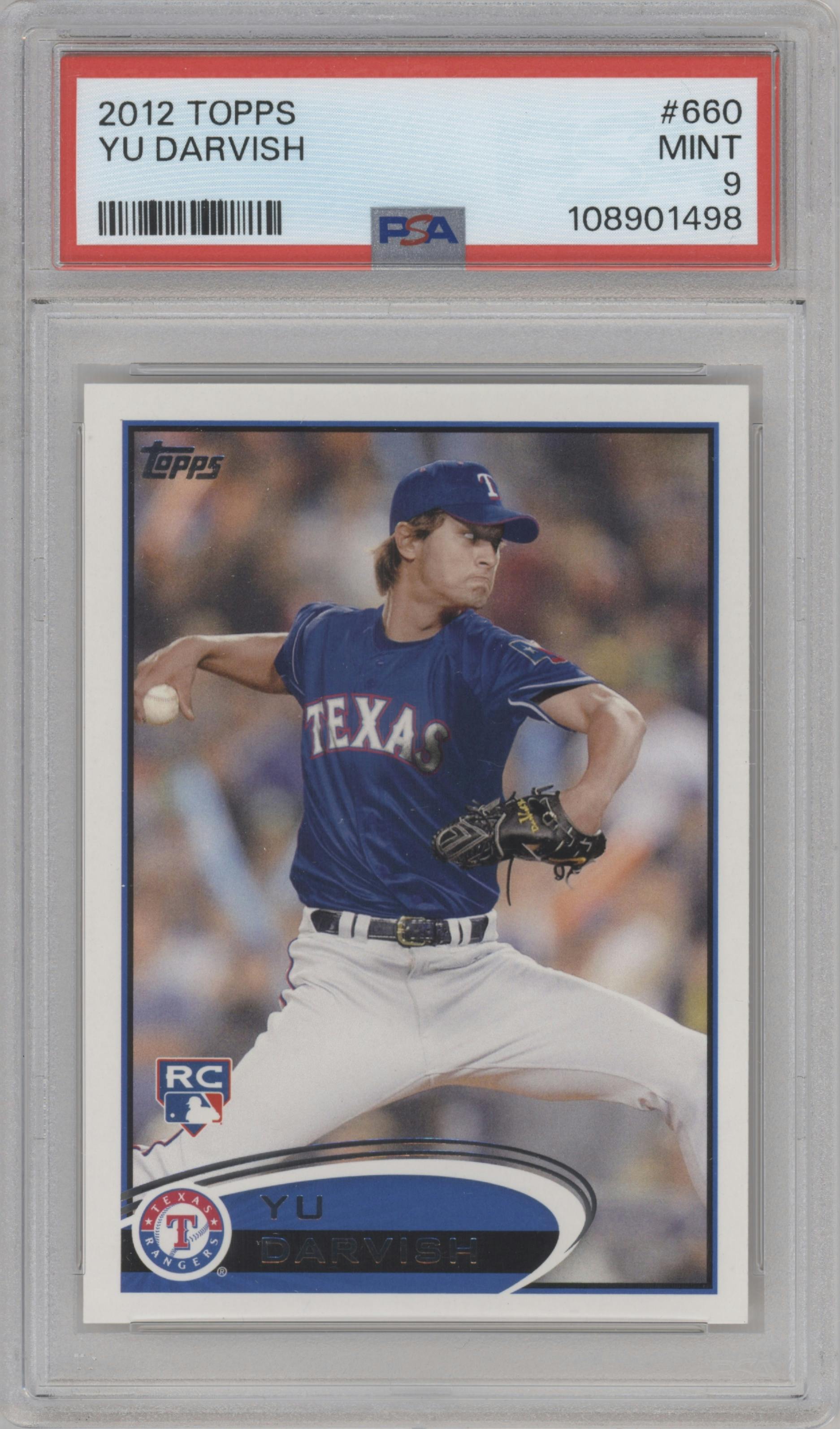 Yu Darvish from the 2012 Topps Series 2 set graded by PSA and given an overall grade of 9.