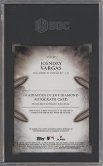 Joendry Vargas from the 2024 Bowman Chrome set graded by SGC and given an overall grade of 10.