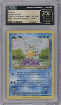 Squirtle from the 2023 Pokemon CLB set graded by CSG and given an overall grade of 10.