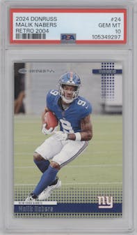 Malik Nabers	 from the 2024 Donruss set graded by PSA and given an overall grade of 10.