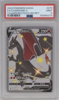 Charizard V from the 2020 Pokemon SWSH set graded by PSA and given an overall grade of 9.