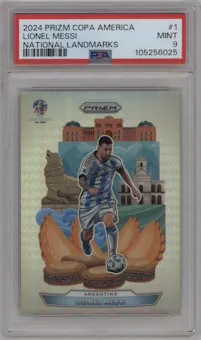 Lionel Messi from the 2024 Panini Prizm CONMEBOL Copa America set graded by PSA and given an overall grade of 9.