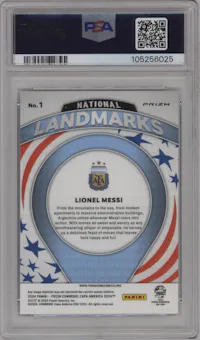 Lionel Messi from the 2024 Panini Prizm CONMEBOL Copa America set graded by PSA and given an overall grade of 9.