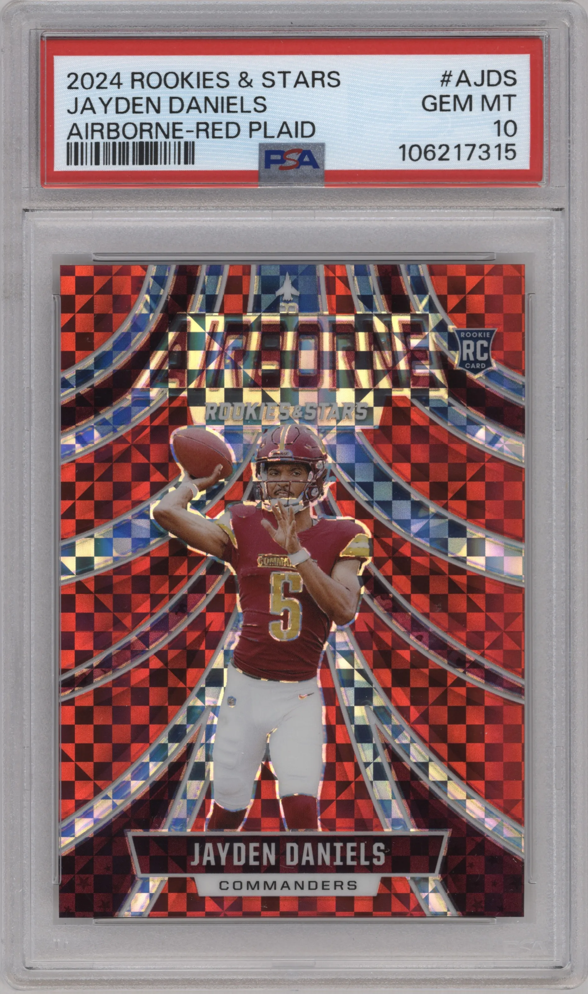 2024 Panini Rookies & Stars Airborne Jayden Daniels Red Plaid #A-JDS PSA 10