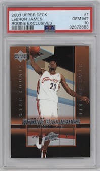 LeBron James from the 2003-04 Upper Deck set graded by PSA and given an overall grade of 10.