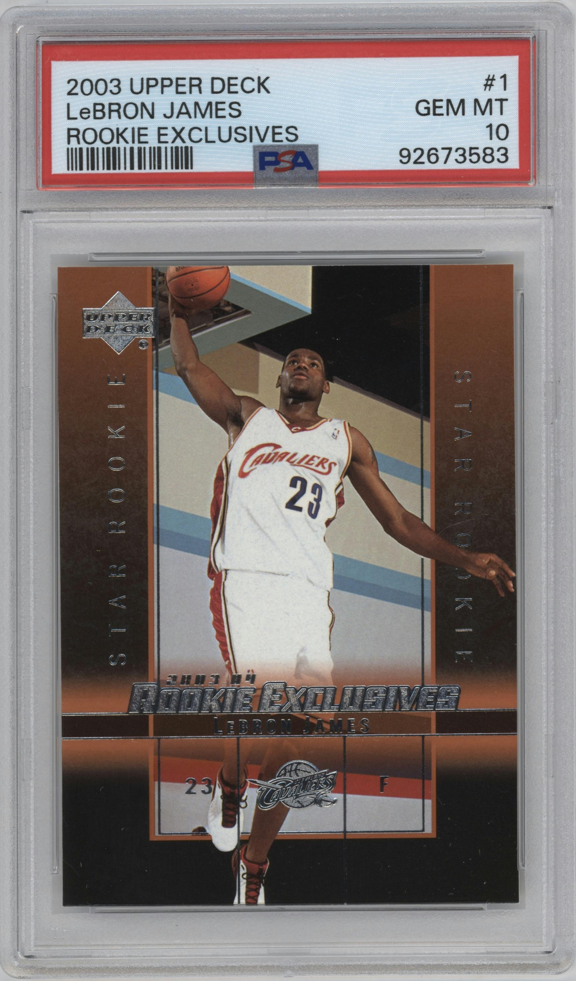 LeBron James from the 2003-04 Upper Deck set graded by PSA and given an overall grade of 10.