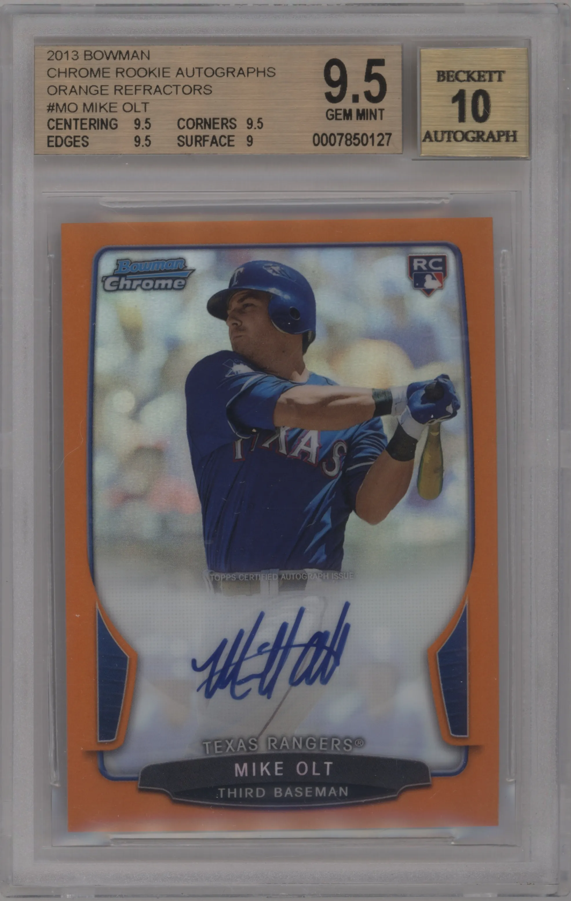 2013 Bowman Chr.Rke.Auto Mike Olt Orange Refractor BGS 9.5