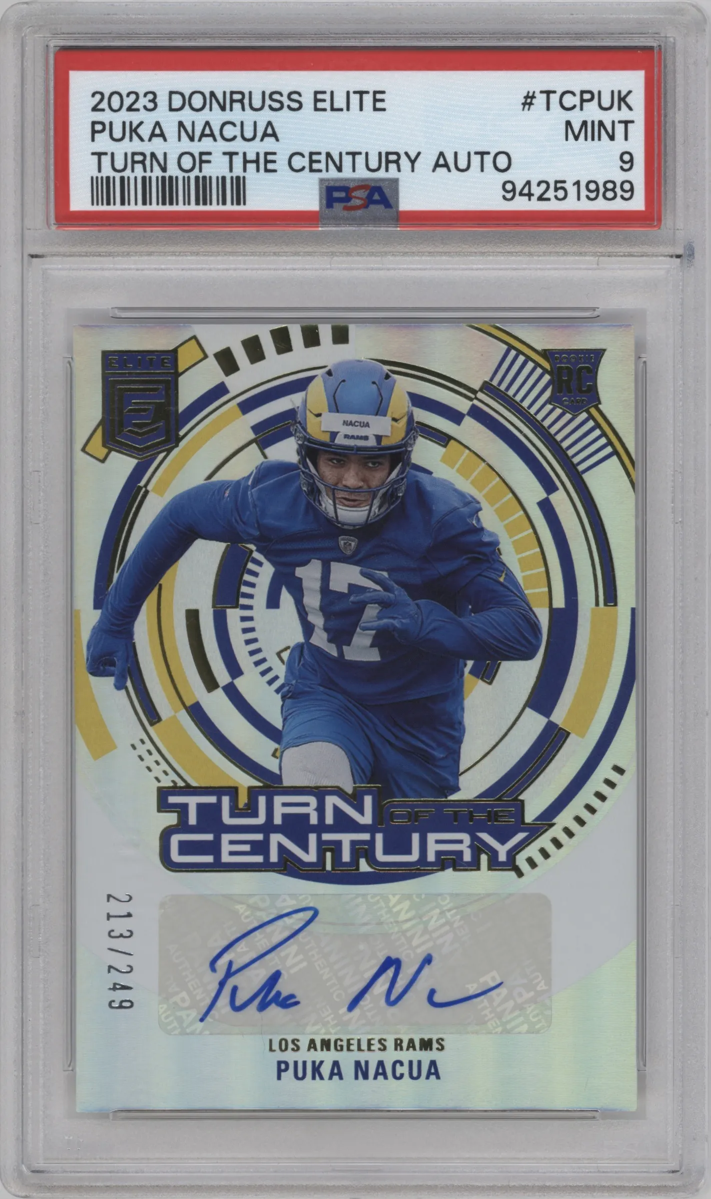 2023 Donruss Elite TOTC Auto Puka Nacua PSA 9