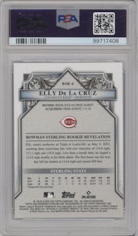 Elly De La Cruz from the 2024 Bowman Sterling set featuring a Mini-Diamond Refractor parallel graded by PSA and given an overall grade of 9.