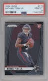 Michael Penix Jr. from the 2024 Panini Prizm set graded by PSA and given an overall grade of 10.