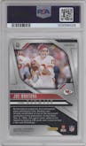 Joe Montana from the 2024 Panini Prizm set featuring a Gold Shimmer parallel graded by PSA and given an overall grade of 9.