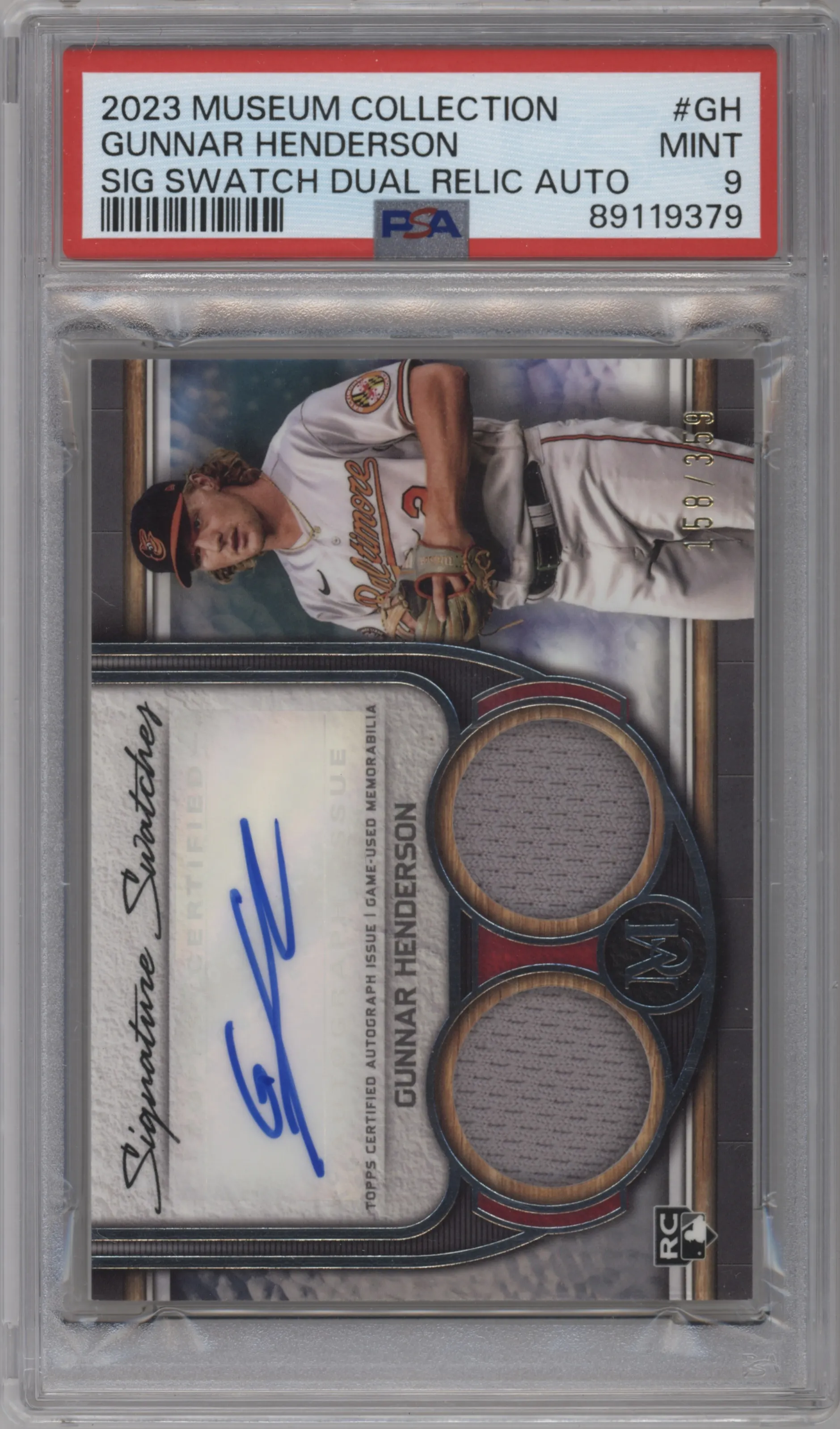 2023 Topps Museum Collection SP.Sig.Swch.Dl.Rlc.Au Gunnar Henderson #SWDRA-GH PSA 9