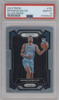 Brandon Miller from the 2023-24 Panini Prizm set featuring a Silver Prizm  parallel graded by PSA and given an overall grade of 10.