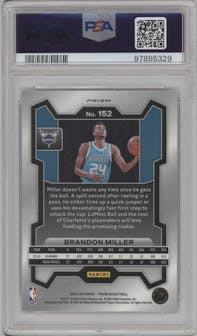 Brandon Miller from the 2023-24 Panini Prizm set featuring a Silver Prizm  parallel graded by PSA and given an overall grade of 10.