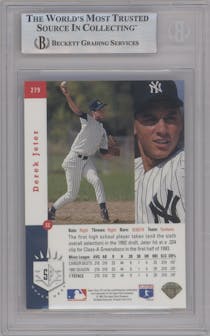 Derek Jeter from the 1993 Upper Deck SP set graded by Beckett and given an overall grade of 8.