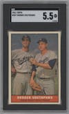 Sandy Koufax/Johnny Podres from the 1961 Topps set graded by SGC and given an overall grade of 5.5.