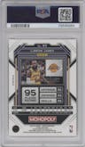LeBron James from the 2022-23 Panini Prizm Monopoly set featuring a Gold Money Shimmer parallel graded by PSA and given an overall grade of 9.