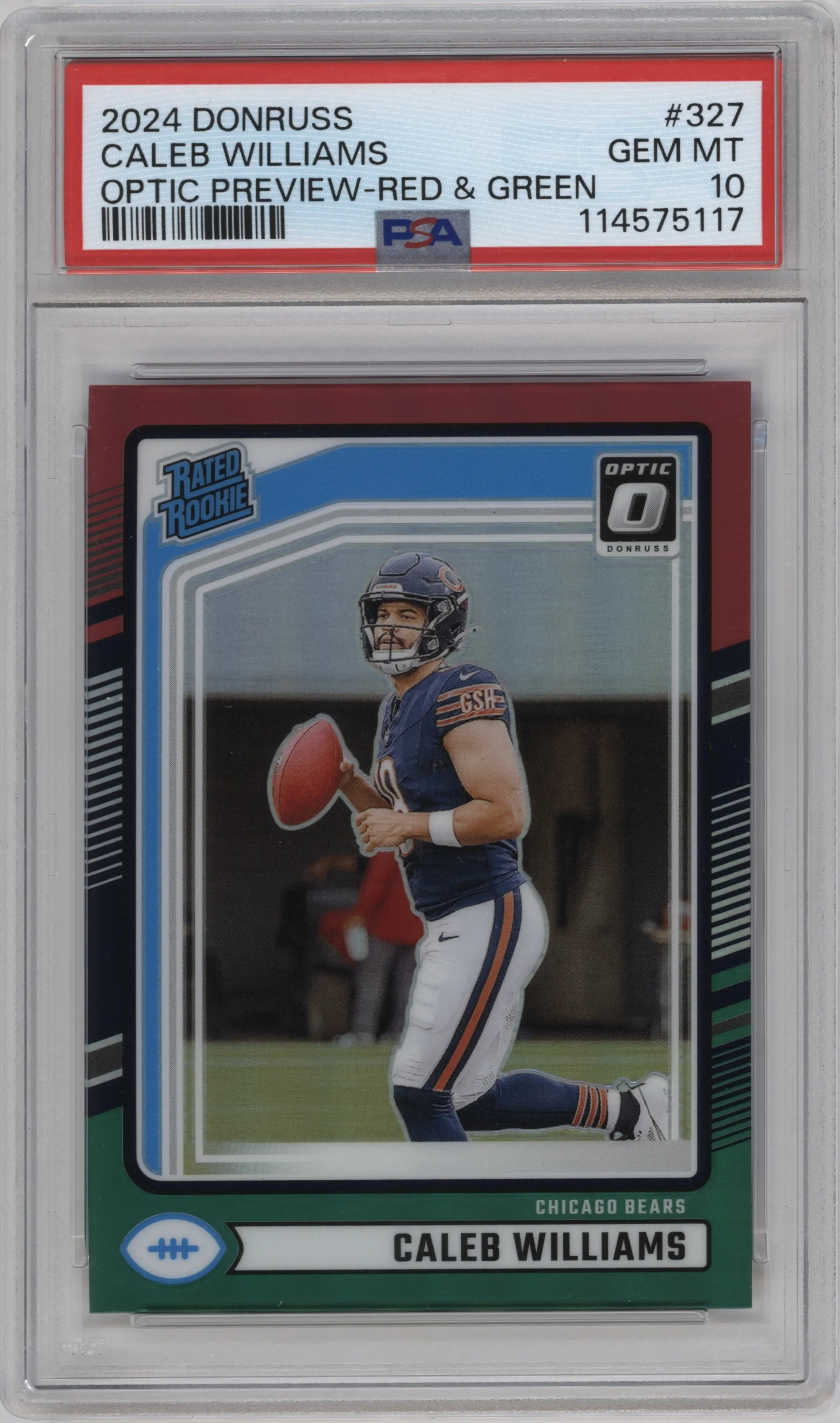 2024 Donruss Opt.Rtd.Rke. Caleb Williams Red and Green #327 PSA 10