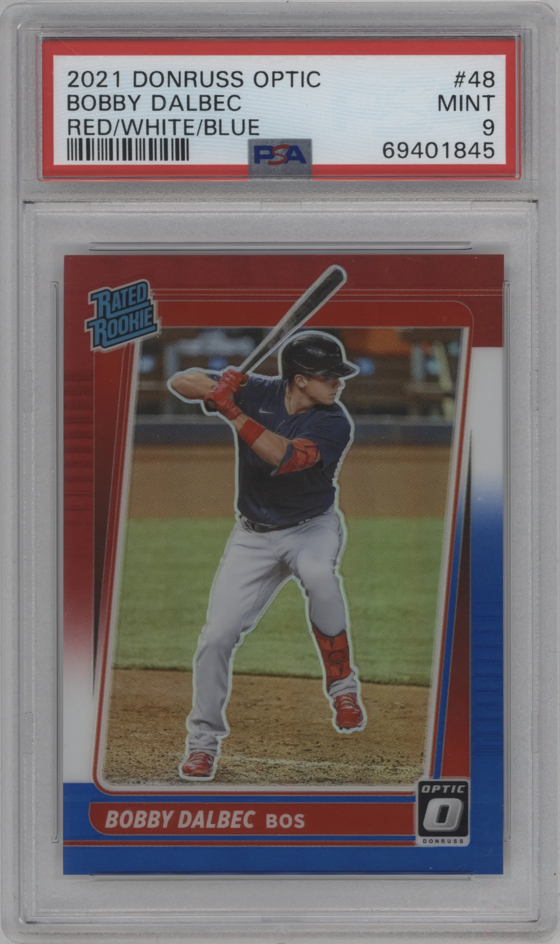 2021 Panini Donruss Optic Rated Rookie Bobby Dalbec Red/White/Blue PSA 9
