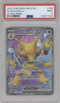 Alakazam EX from the 2023 Pokemon SV set graded by PSA and given an overall grade of 9.