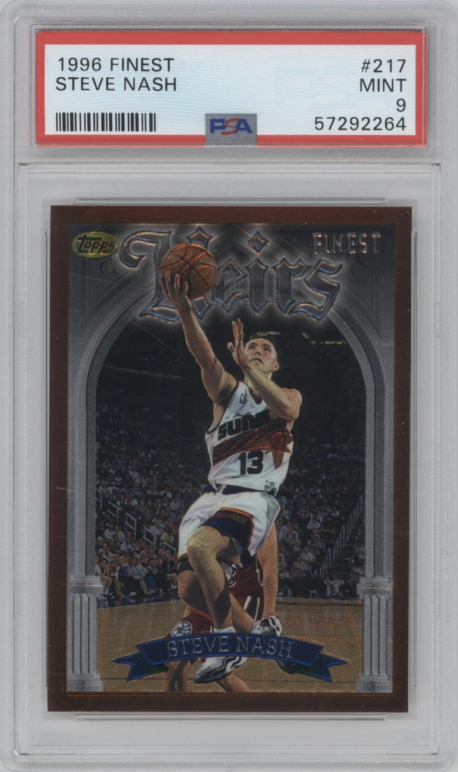 Steve Nash from the 1996-97 Topps Finest set graded by PSA and given an overall grade of 9.