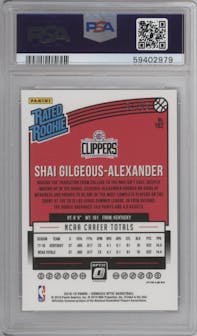 Shai Gilgeous-Alexander from the 2018-19 Panini Donruss Optic set featuring a Fast Break Purple parallel graded by PSA and given an overall grade of 10.