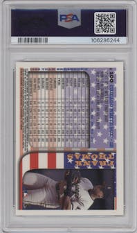 Frank Thomas from the 1997 Bowman Chrome set featuring a International Refractor parallel graded by PSA and given an overall grade of 8.