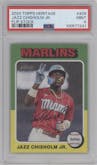 Jazz Chisholm Jr. from the 2024 Topps Heritage set featuring a Flip Stock parallel graded by PSA and given an overall grade of 9.