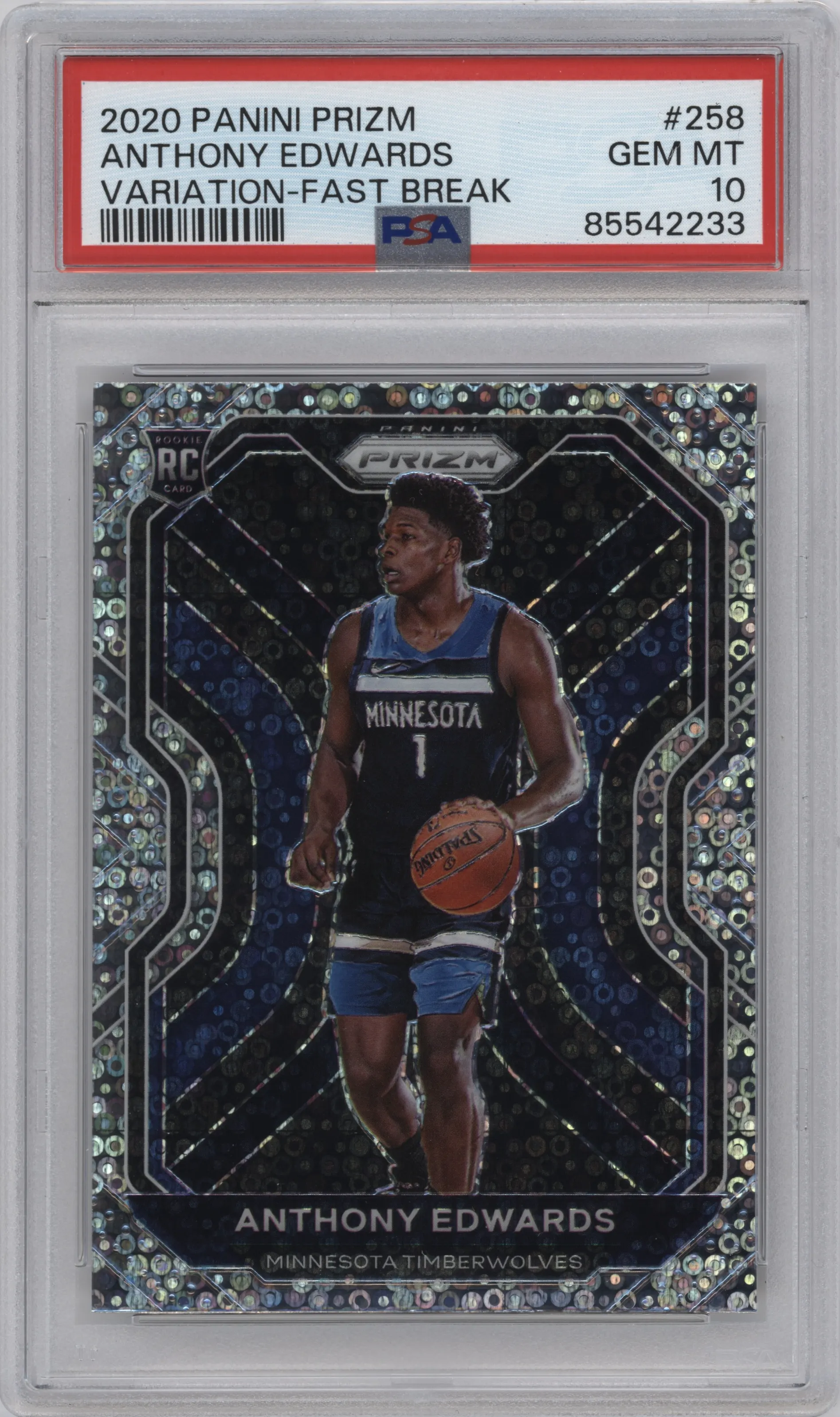 2020 Panini Prizm Variation Anthony Edwards Fast Break #258 PSA 10