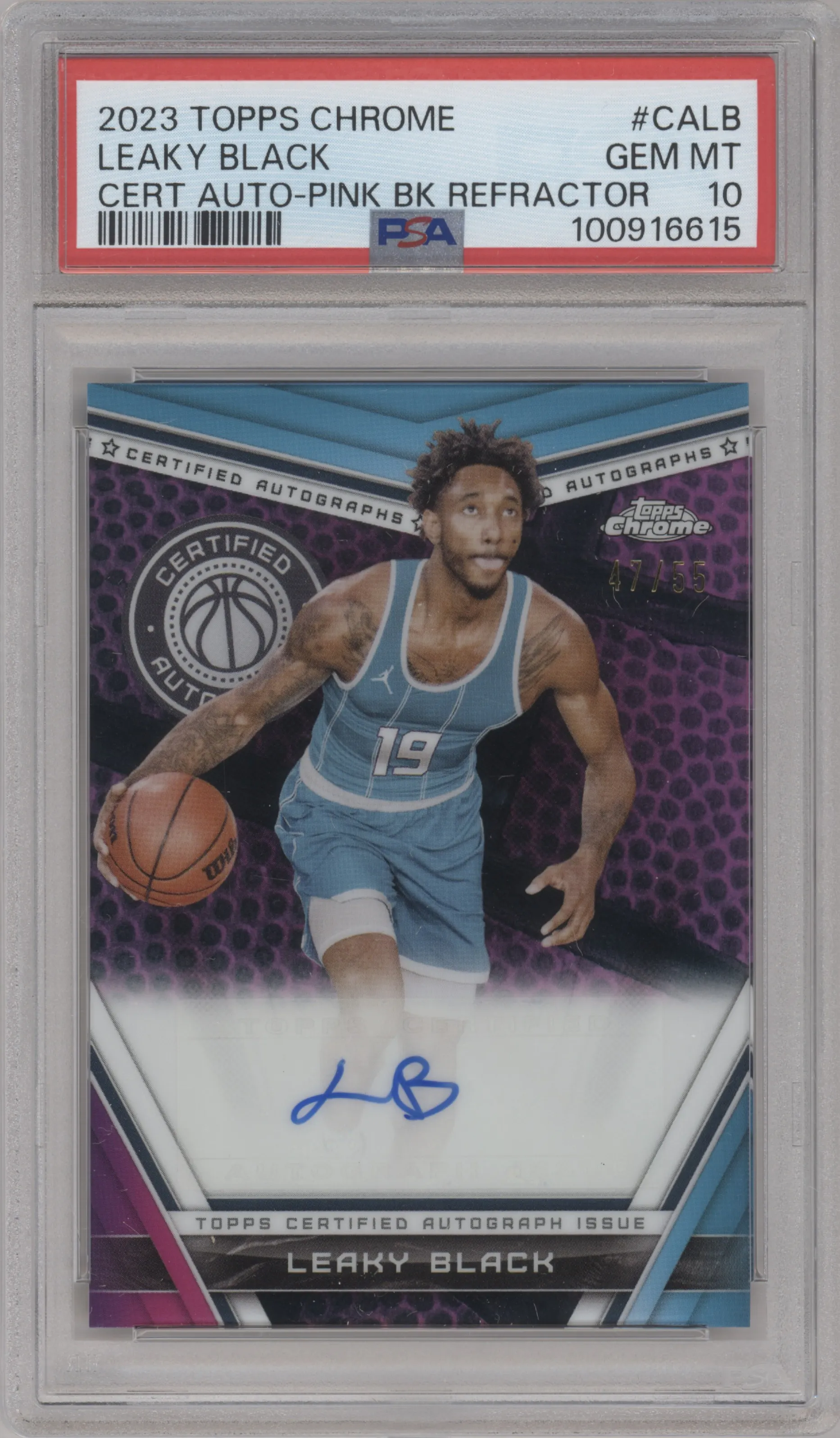 2023 Topps Chrome Certified Au Leaky Black Pink Basketball Refractor PSA 10