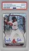 Freili Encarnacion from the 2023 Bowman  set featuring a Speckle Refractor parallel graded by PSA and given an overall grade of 10.