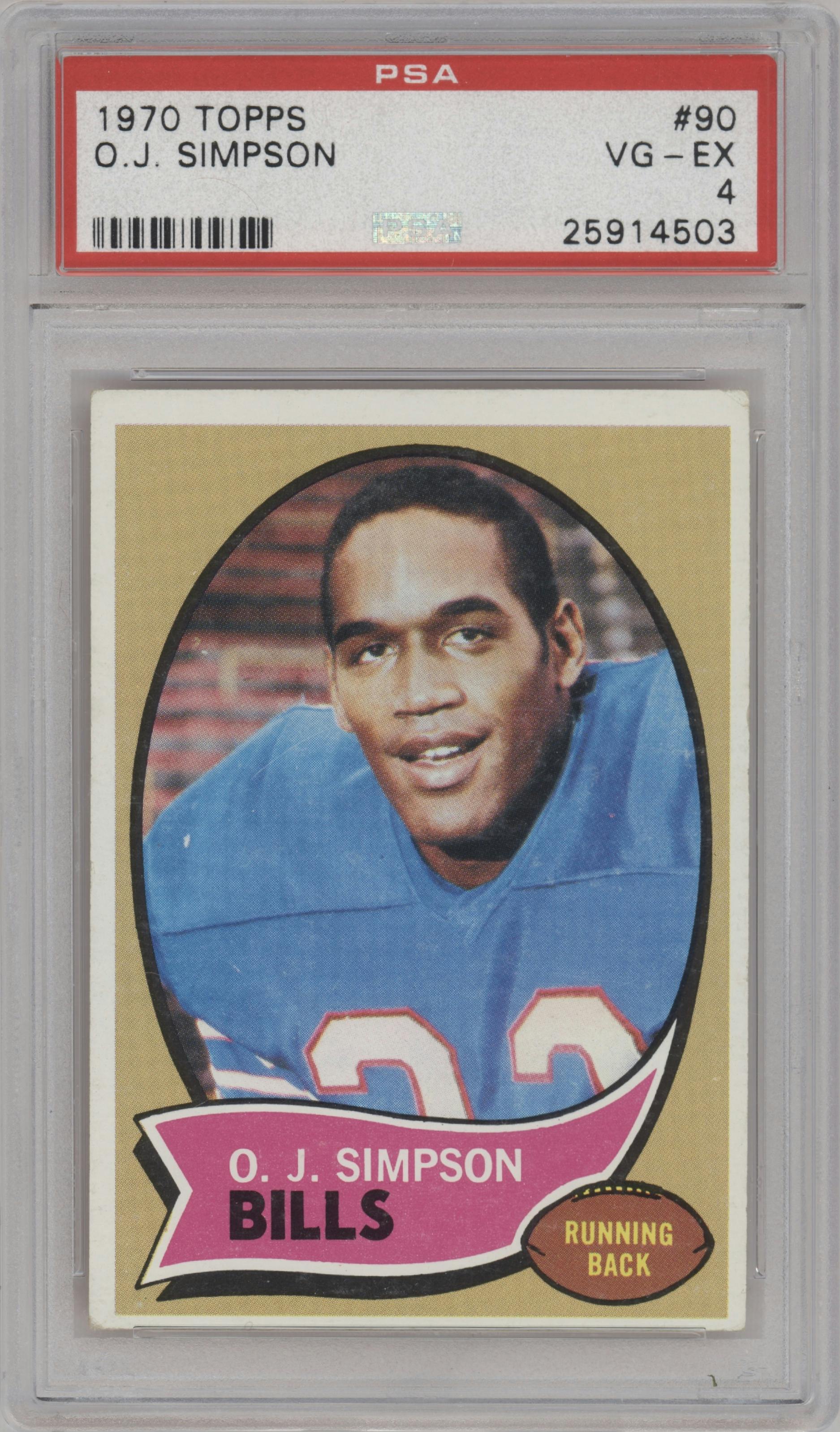 O.J. Simpson from the 1970 Topps set graded by PSA and given an overall grade of 4.