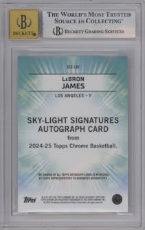 LeBron James from the 2024-25 Topps Chrome set graded by Beckett and given an overall grade of 9.