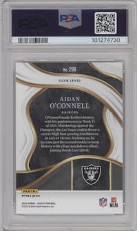 Aidan O'Connell from the 2023 Panini Select set featuring a Silver Prizm parallel graded by PSA and given an overall grade of 10.