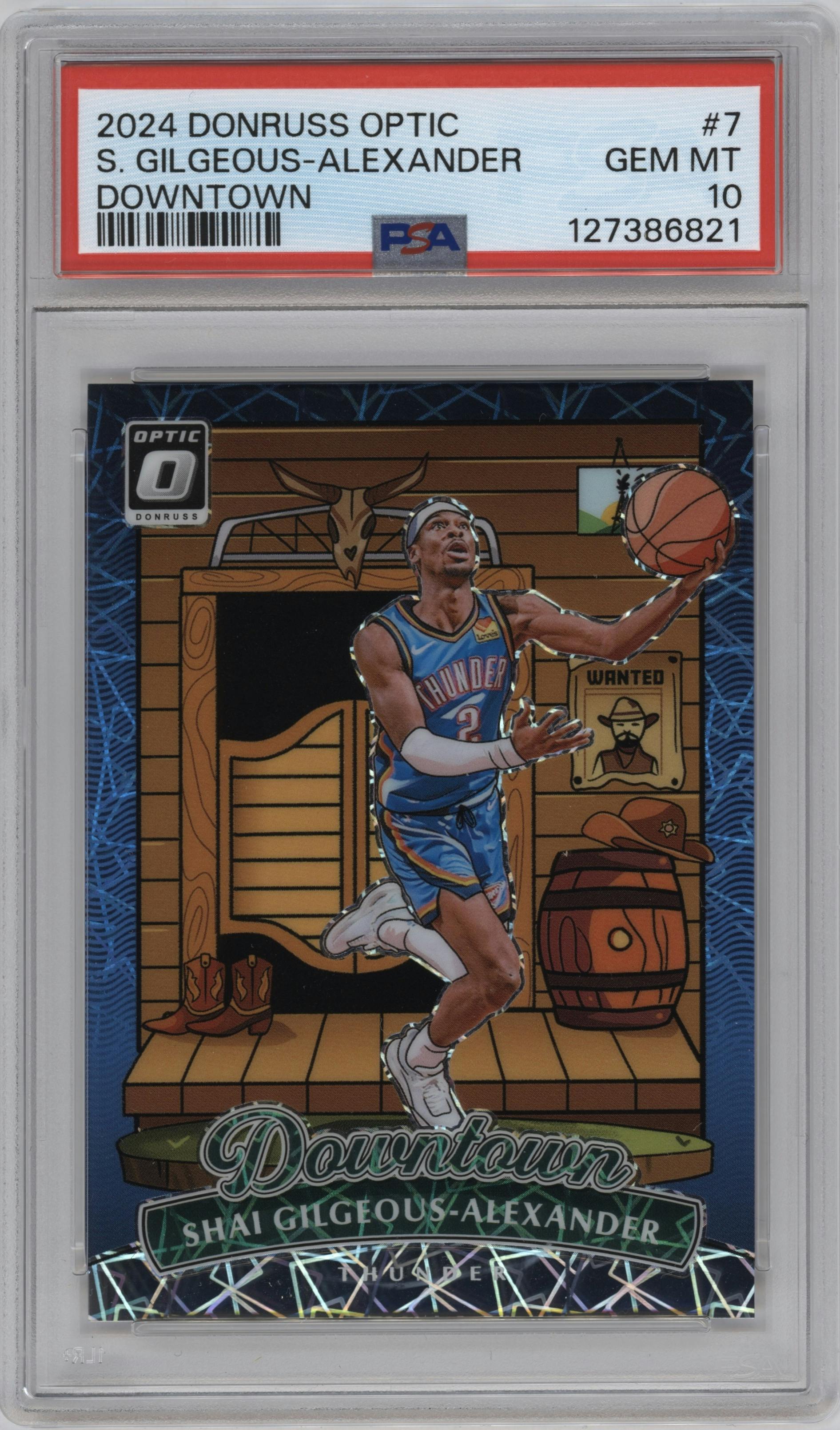 Shai Gilgeous-Alexander from the 2024-25 Donruss Optic set graded by PSA and given an overall grade of 10.