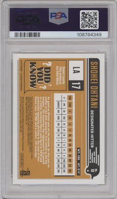 Shohei Ohtani from the 2018 Panini Chronicles set graded by PSA and given an overall grade of 10.
