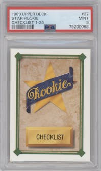 Star Rookies Checklist from the 1989 Upper Deck set graded by PSA and given an overall grade of 9.