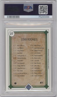 Star Rookies Checklist from the 1989 Upper Deck set graded by PSA and given an overall grade of 9.
