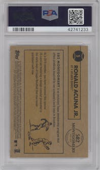 Ronald Acuna Jr. from the 2018-19 Topps 582 Montgomery Club set graded by PSA and given an overall grade of 10.