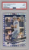 Tony Romo  from the 2023 Donruss Optic set featuring a Shield parallel graded by PSA and given an overall grade of 9.