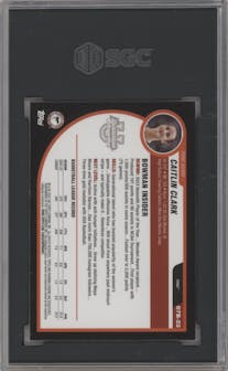 Caitlin Clark  from the 2023-24 Bowman U Chrome set graded by SGC and given an overall grade of 10.