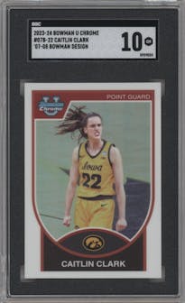 Caitlin Clark  from the 2023-24 Bowman U Chrome set graded by SGC and given an overall grade of 10.
