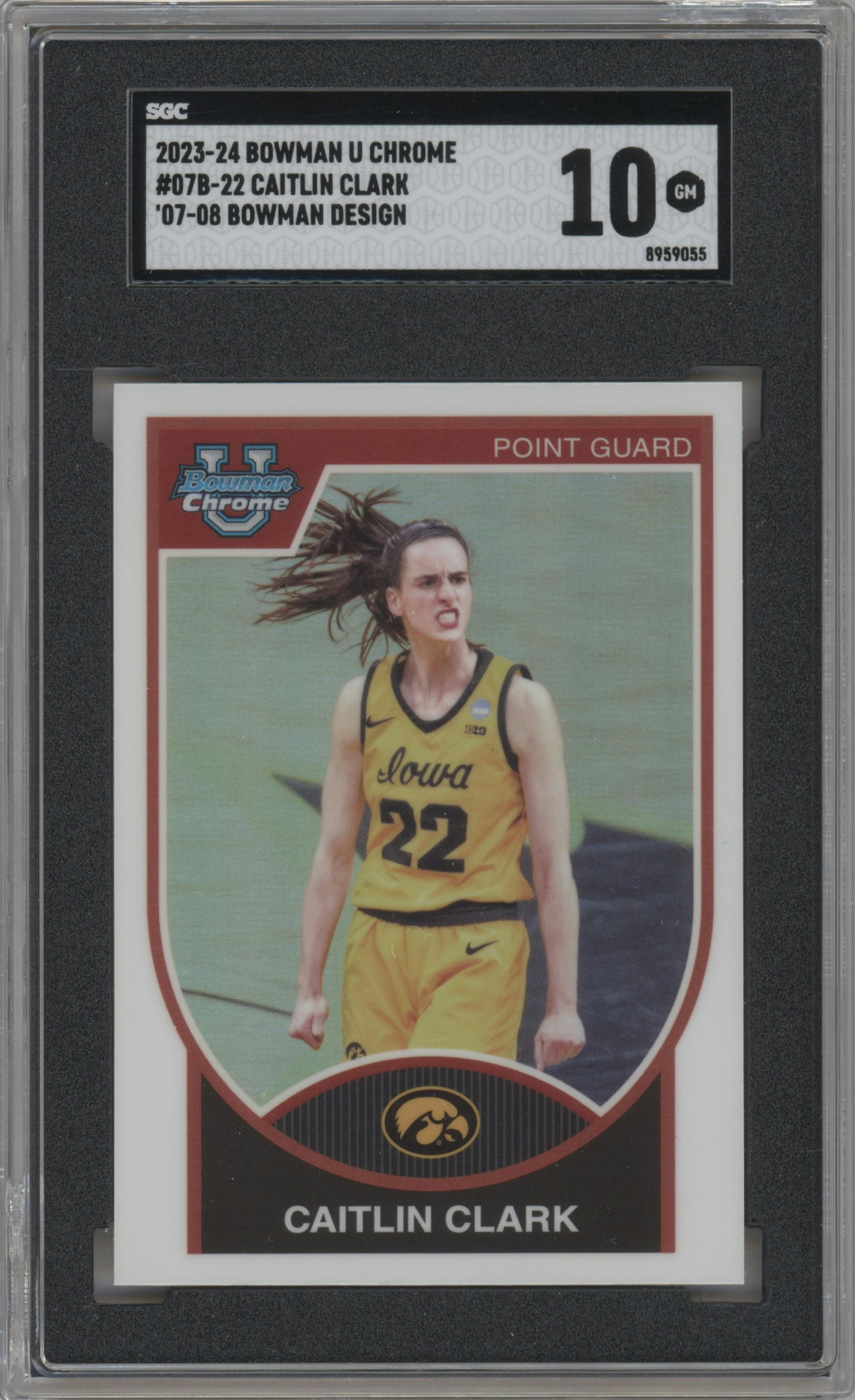 Caitlin Clark  from the 2023-24 Bowman U Chrome set graded by SGC and given an overall grade of 10.