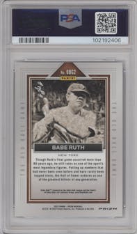 Babe Ruth from the 2023 Panini Prizm set featuring a Black Finite parallel graded by PSA and given an overall grade of 9.