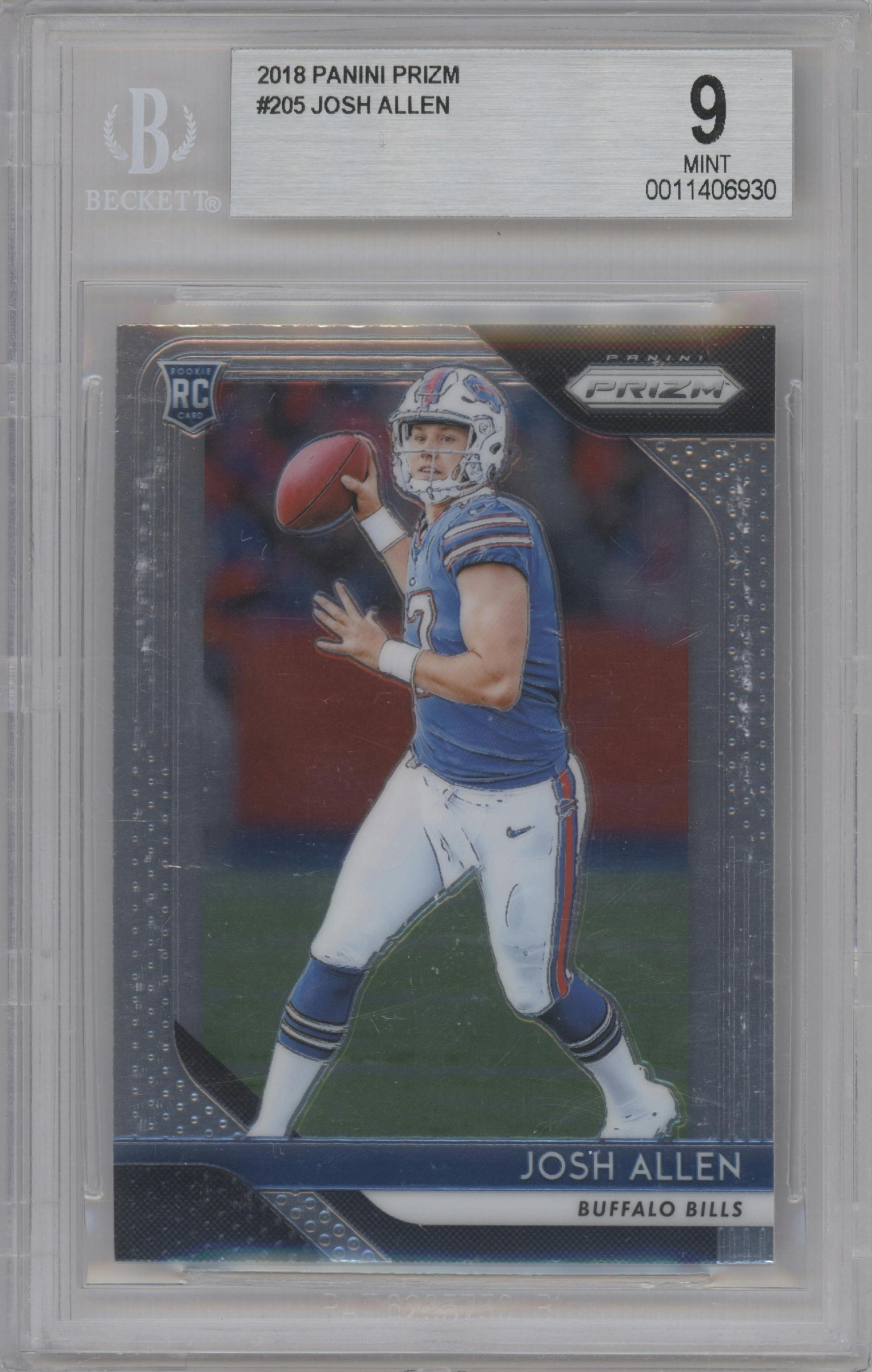 Josh Allen from the 2018 Panini Prizm set graded by Beckett and given an overall grade of 9.