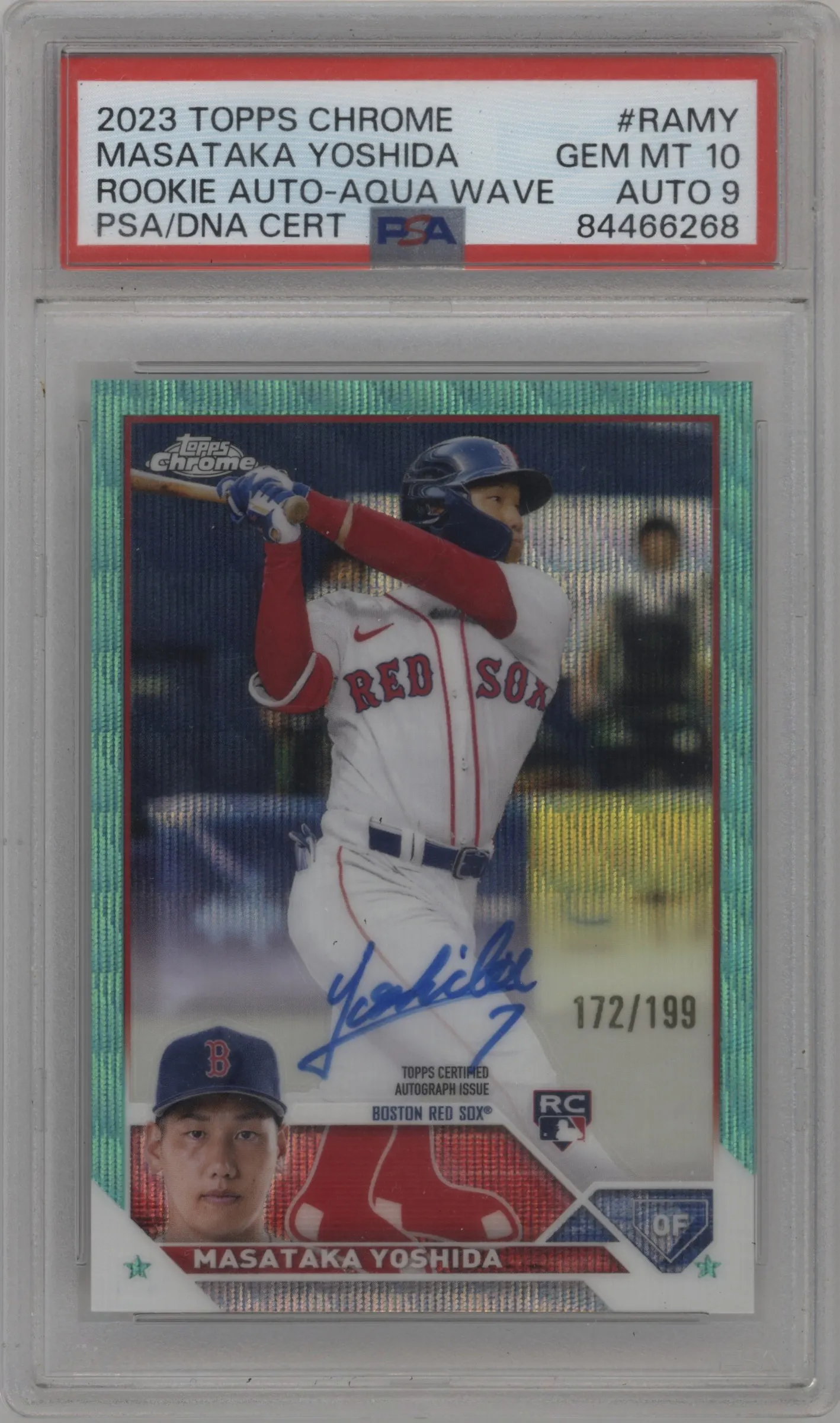 2023 Topps Chrome Rke.Auto Masataka Yoshida Aqua Wave Refractor #RA-MY PSA 10