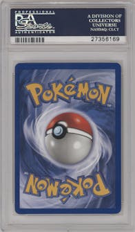 Blastoise from the 1999 Pokemon set graded by PSA and given an overall grade of 10.
