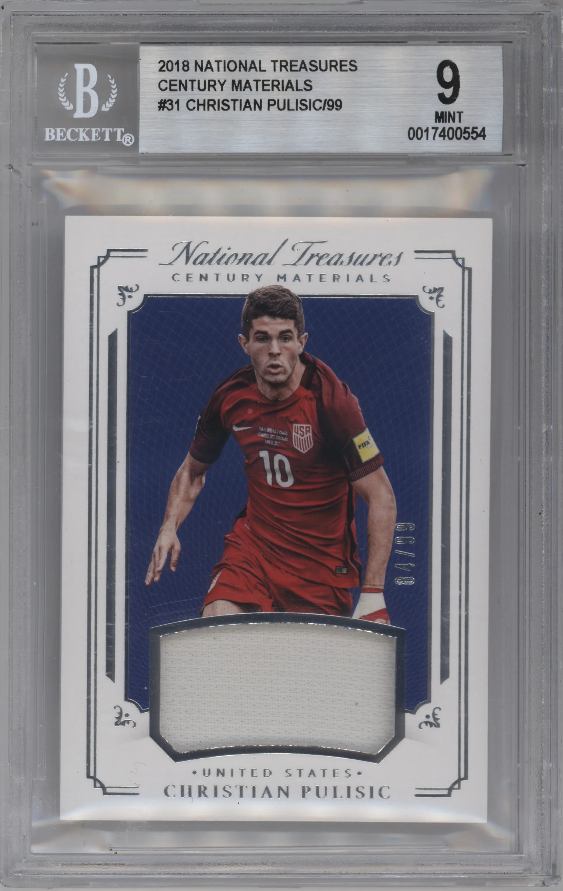 2018 Panini National Treasures Century Mat. Christian Pulisic #CE-CP BGS 9